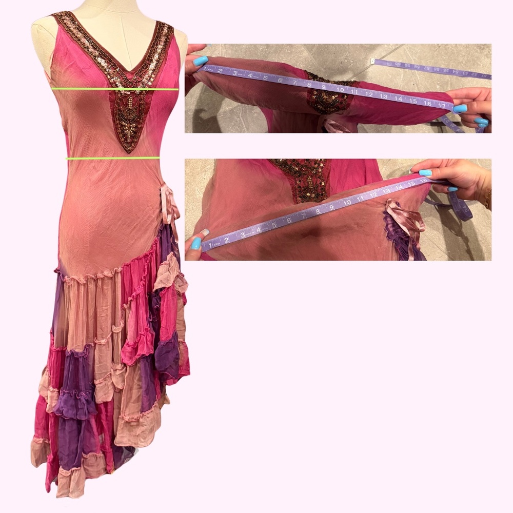Vintage Jeff Gallon 100% Silk Made in France Ombre Beaded Y2K Dress UNIQUE - Picture 2 of 8